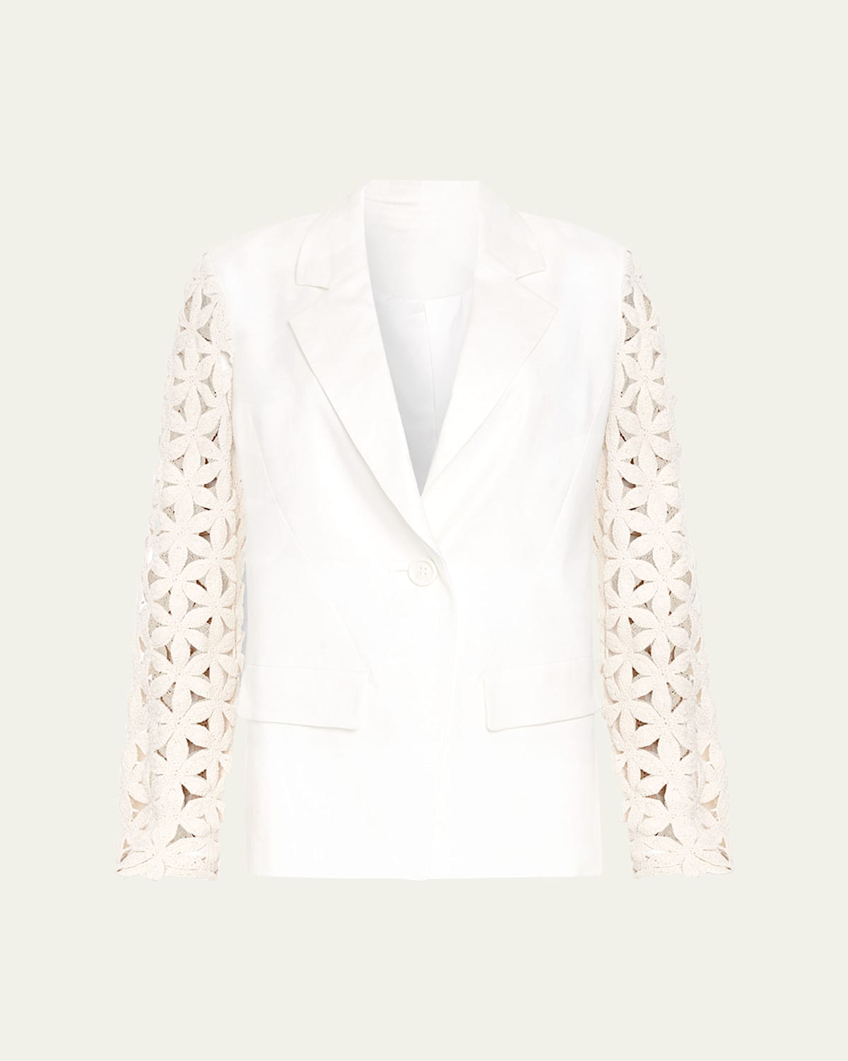 Ramy Brook Kelsey Cutout Sleeve Linen Blend Blazer In White Floral