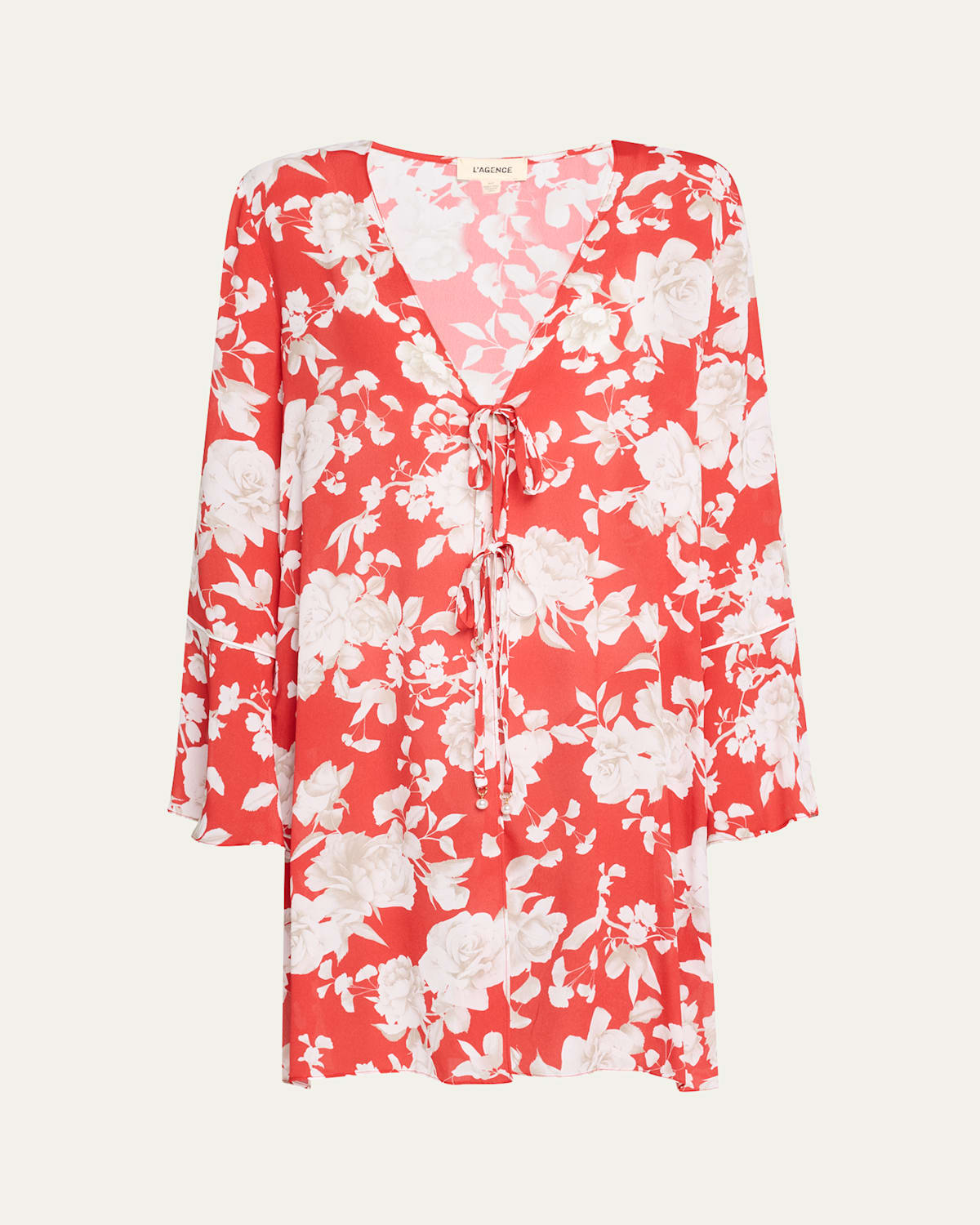 Shop L Agence Meghan Ikebana Tie-front Blouson Mini Dress In Rouge