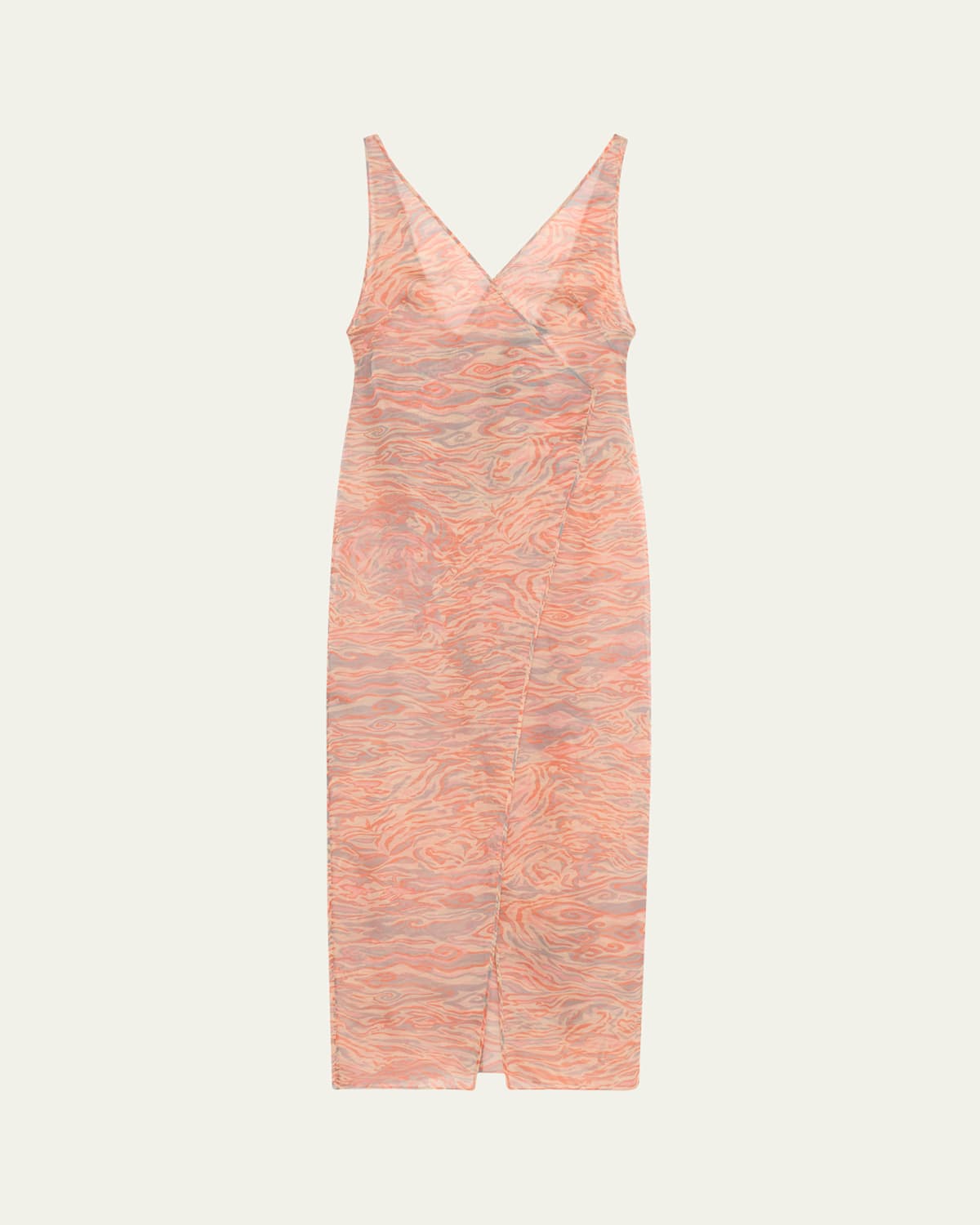 Abstract Semi-Sheer Wrap Silk Dress