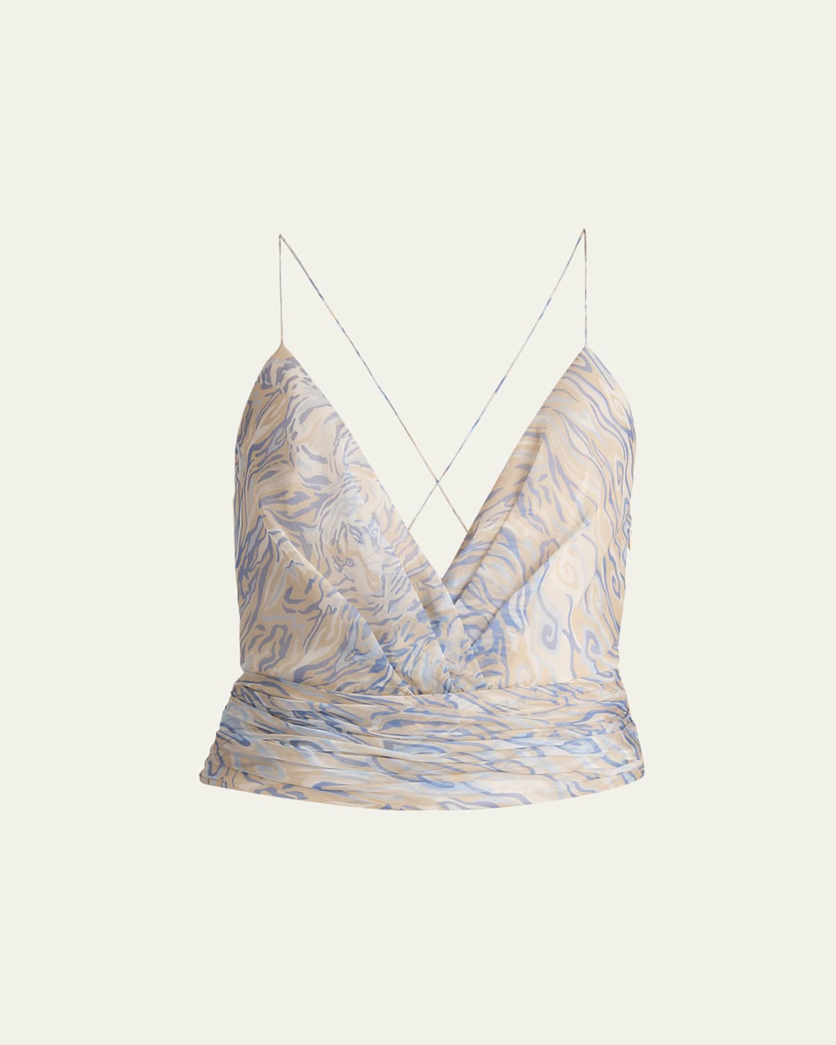 Giorgio Armani Abstract Crisscross Ruched Silk Blouse In Solid Lightpastel G