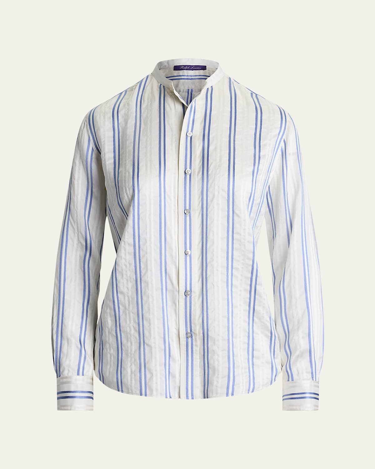 Shop Ralph Lauren Imann Striped Mulberry Silk Shirt In Creamblue
