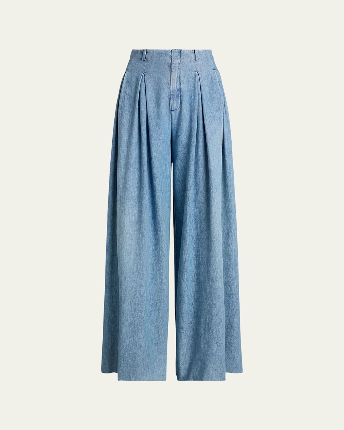 Tiana Denim Wide Leg Pleated Pants