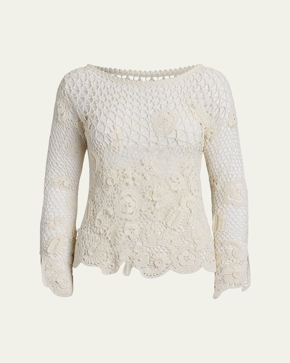 Polo Ralph Lauren Floral Crochet Dolman-sleeve Sweater In Cream