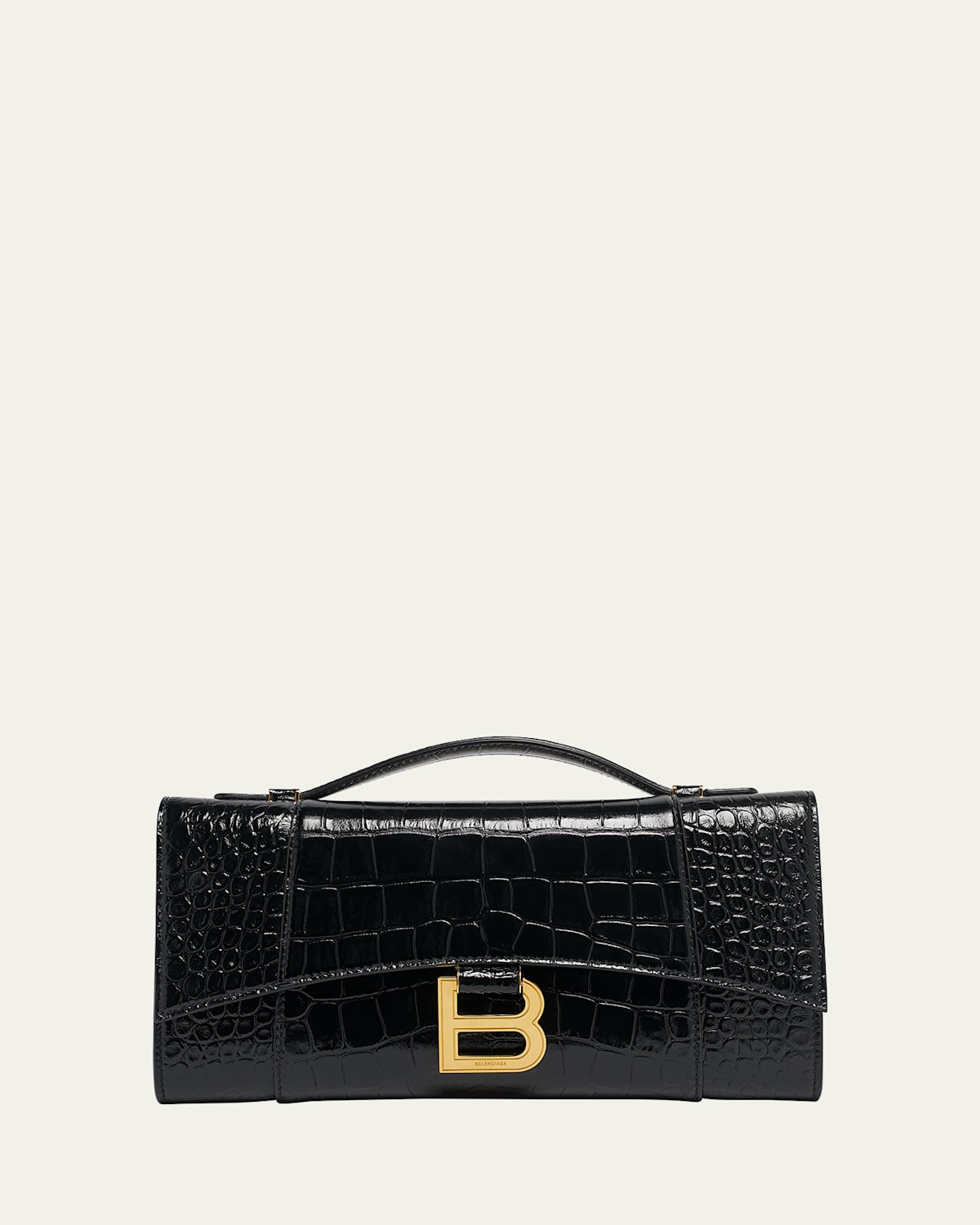 Hourglass Croc-Embossed Leather Top-Handle Bag