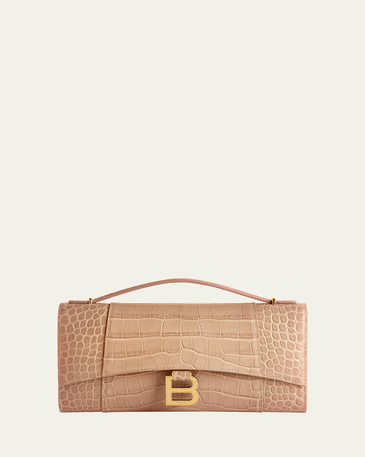 Hourglass Croc-Embossed Leather Top-Handle Bag