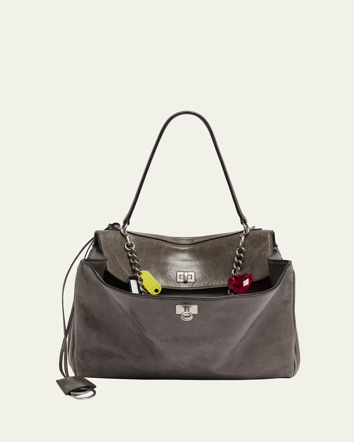Balenciaga Rodeo Medium Leather Top-handle Bag With Charms In Grey