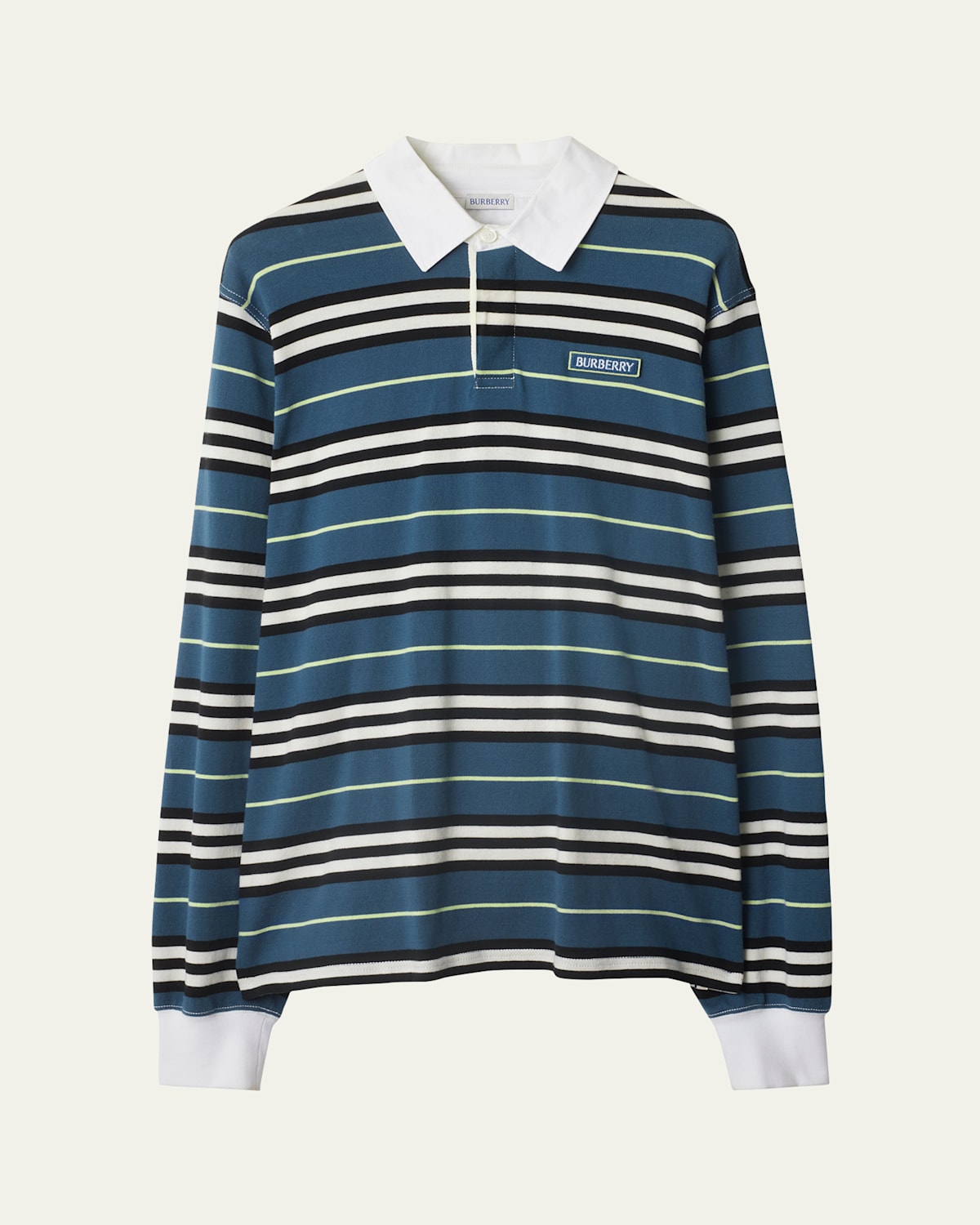 Shop Burberry Men's Multi-stripe Heavy Jersey Rugby Shirt In Anchor Ip Pattern