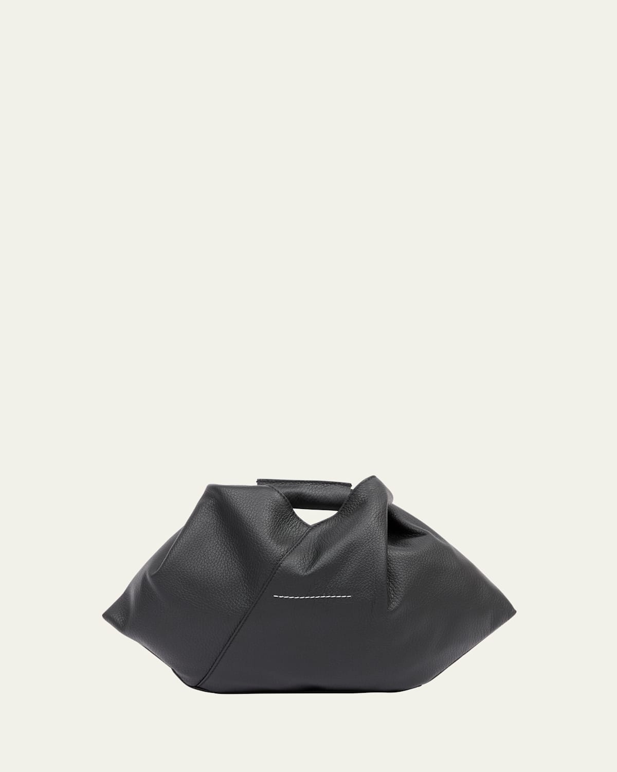 Mm6 Maison Margiela Mini Japanese Draped Grainy Leather Top-handle Bag In Black