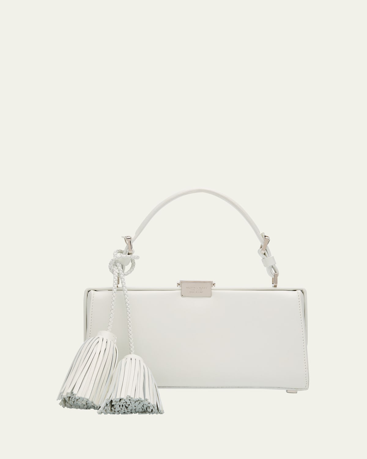 Michael Kors Gwyneth Frame Tassel Leather Top-handle Bag In Optic White