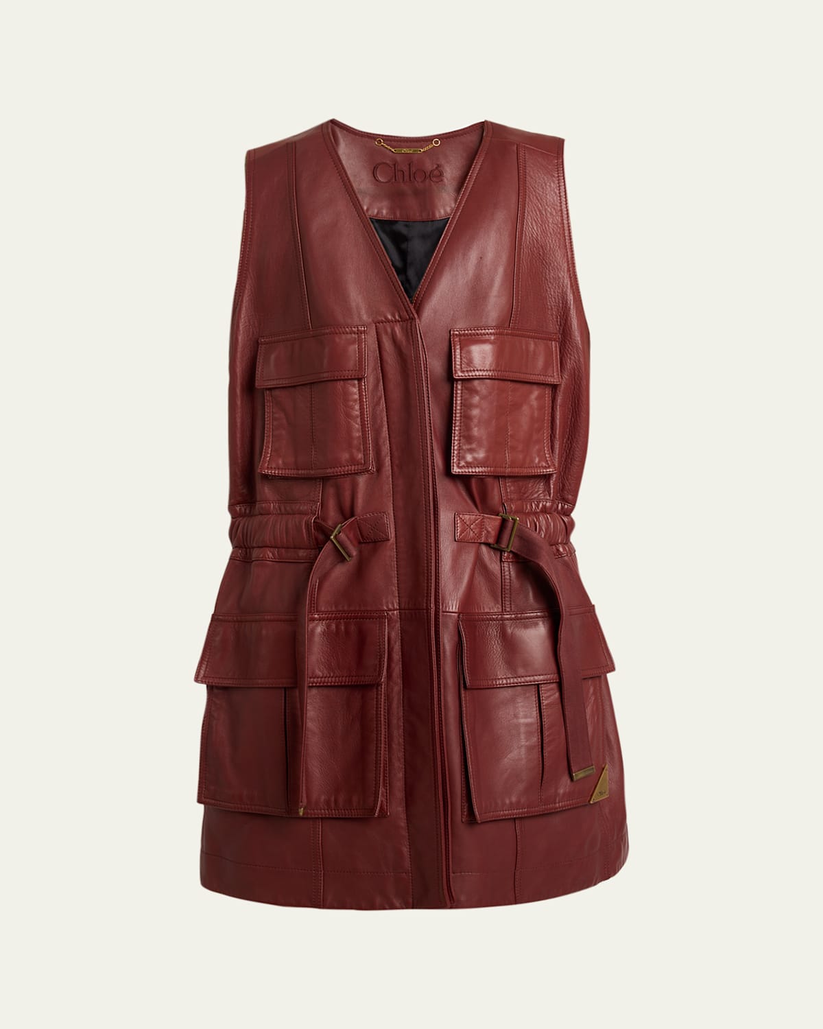 Chloé Burgundy Leather Utility Vest In Faded Mahogany