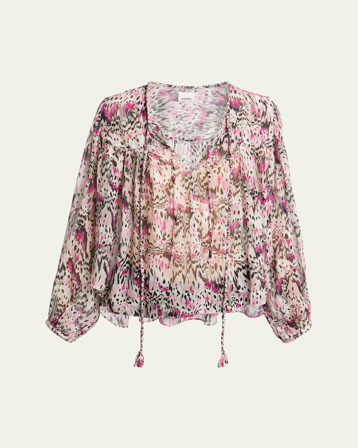 Isabel Marant Ametissa Printed Drawcord Silk Top In Pink