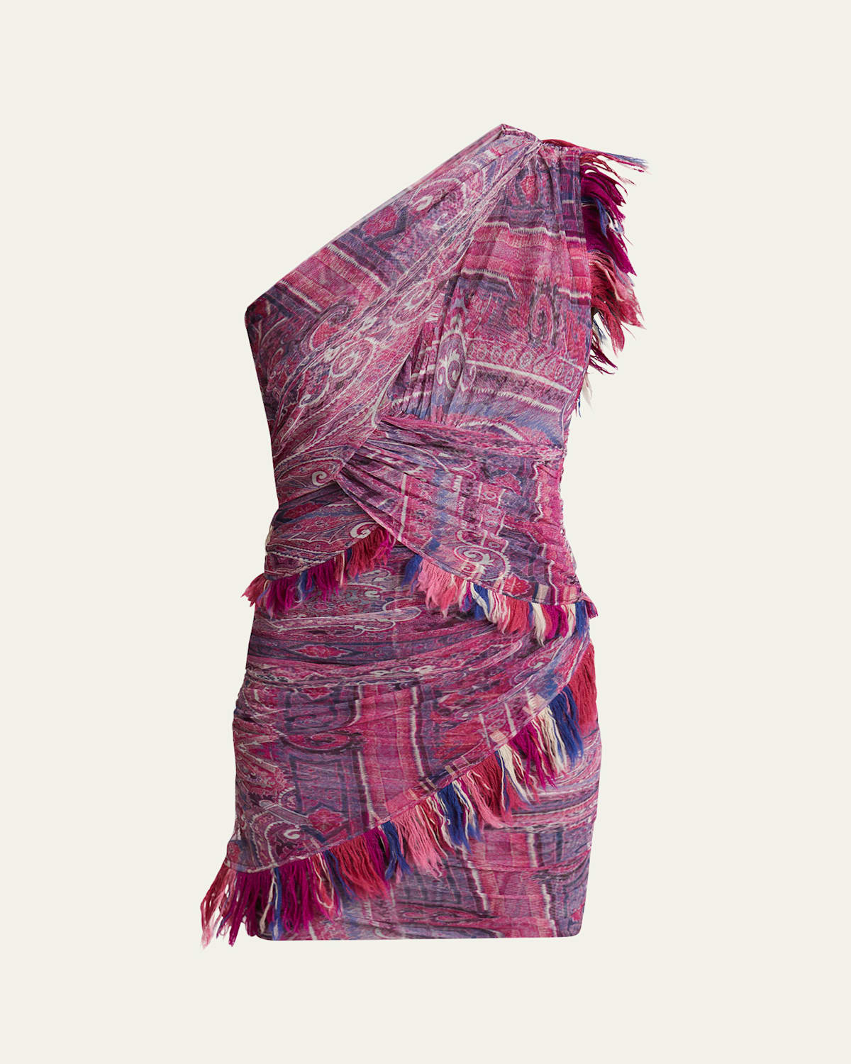 Isabel Marant One-shoulder Frayed Printed Gauze Mini Dress In Pink