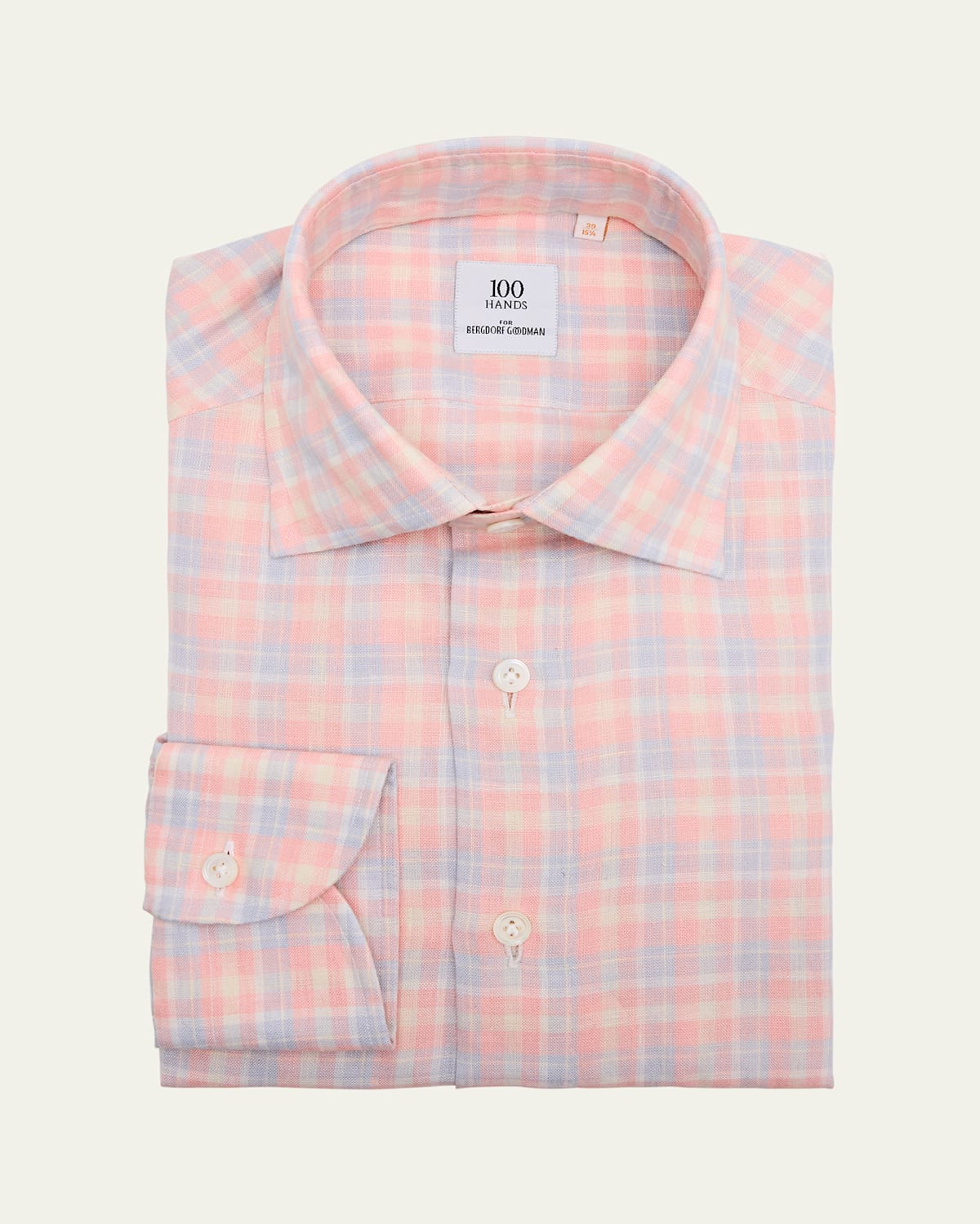 100Hands Men's Linen Plaid Spread-Collar Sport Shirt