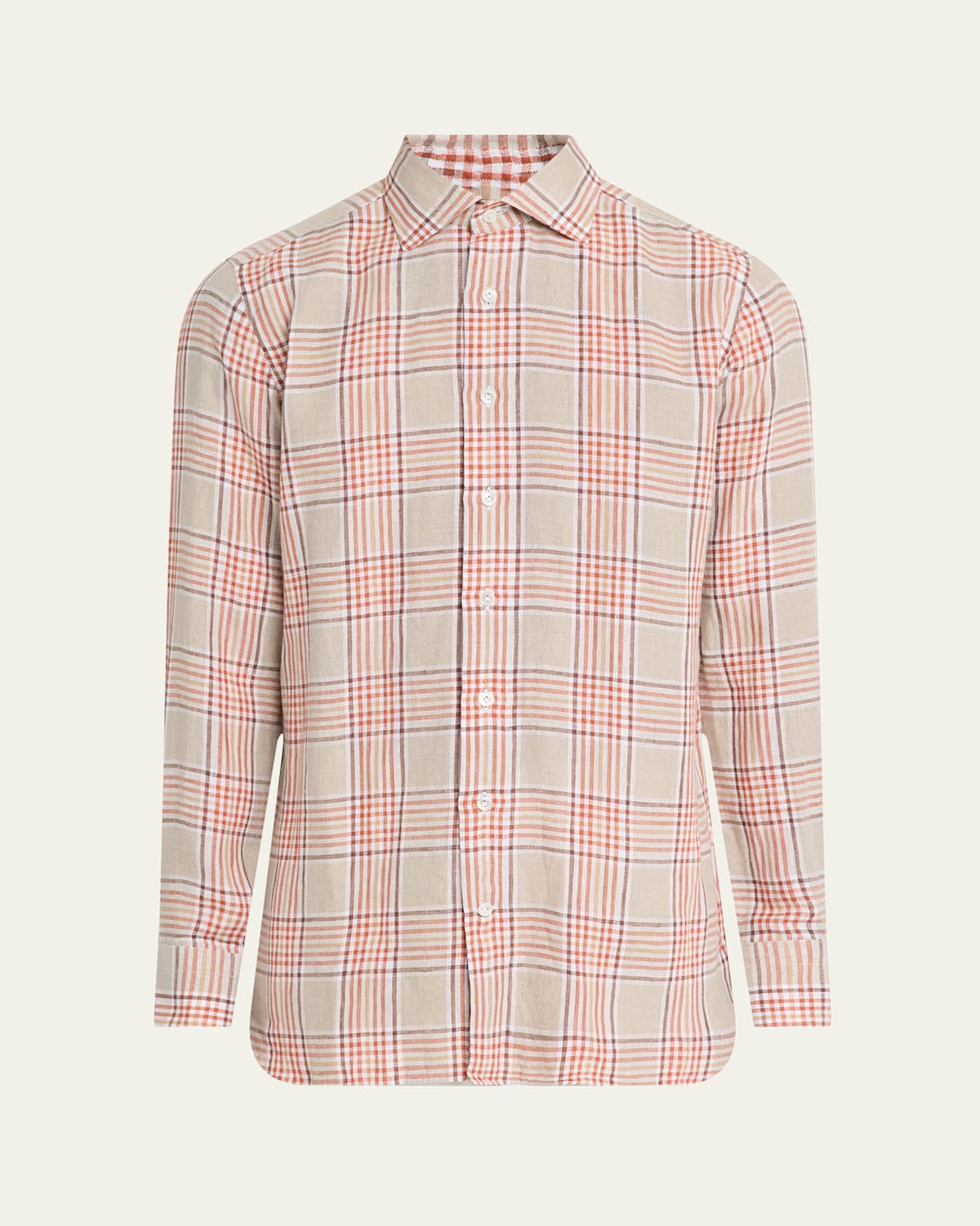 100Hands Men's Linen Check Casual Button-Down Shirt