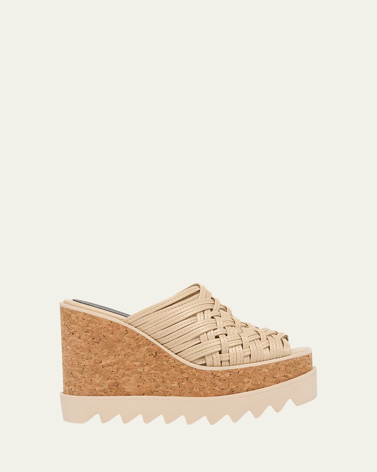 Stella Mccartney Woven Cork Wedge Mules In Ecru