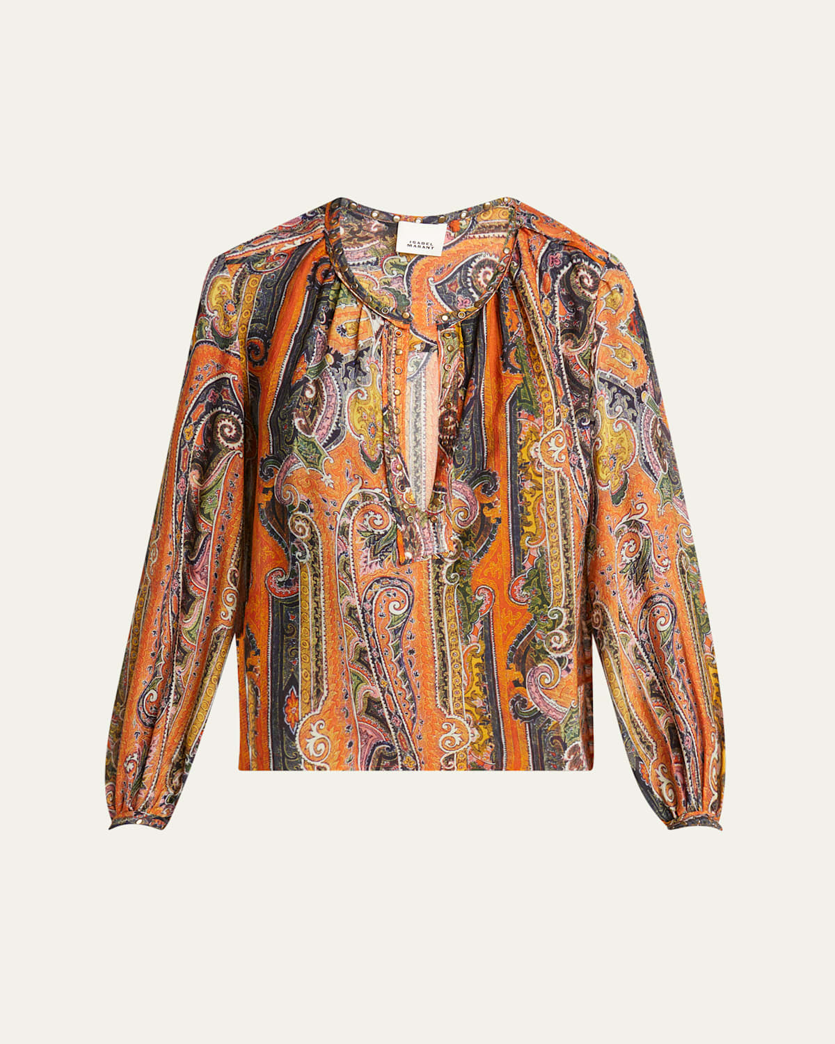 Shop Isabel Marant May Paisley Studded Silk Top