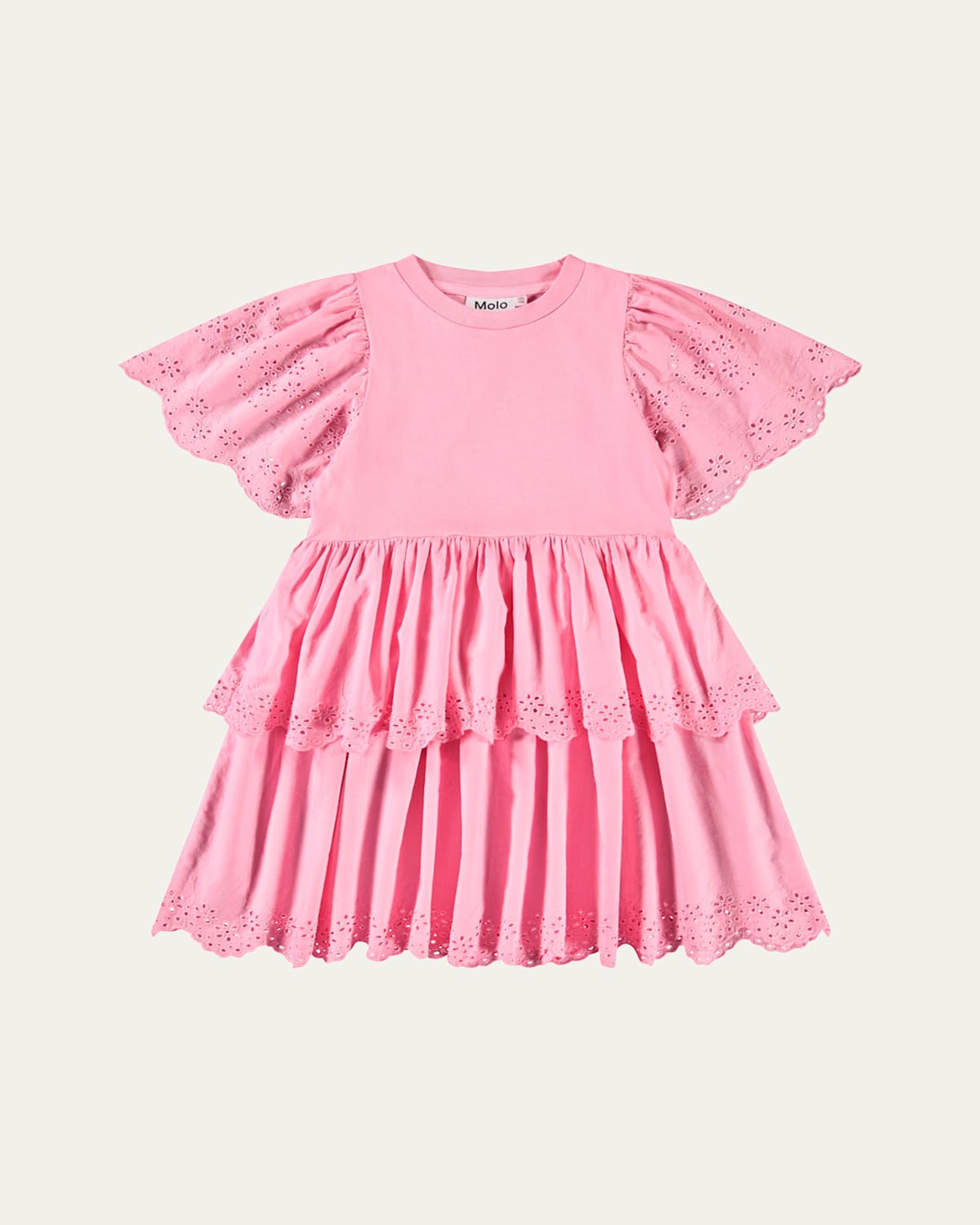 Molo Girl's Ceelia Eyelet Embroidered Dress In Pink Lemonade