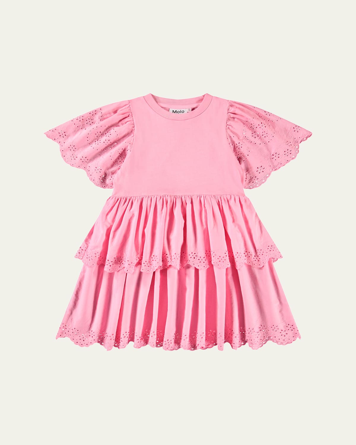 Molo Girl's Ceelia Eyelet Embroidered Dress In Pink Lemonade
