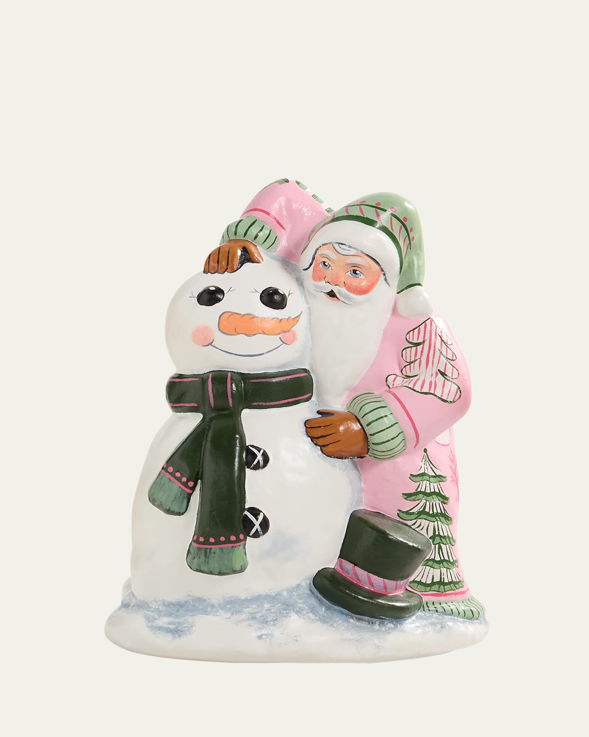 Vaillancourt Folk Art Santa Building Snowman In Multi
