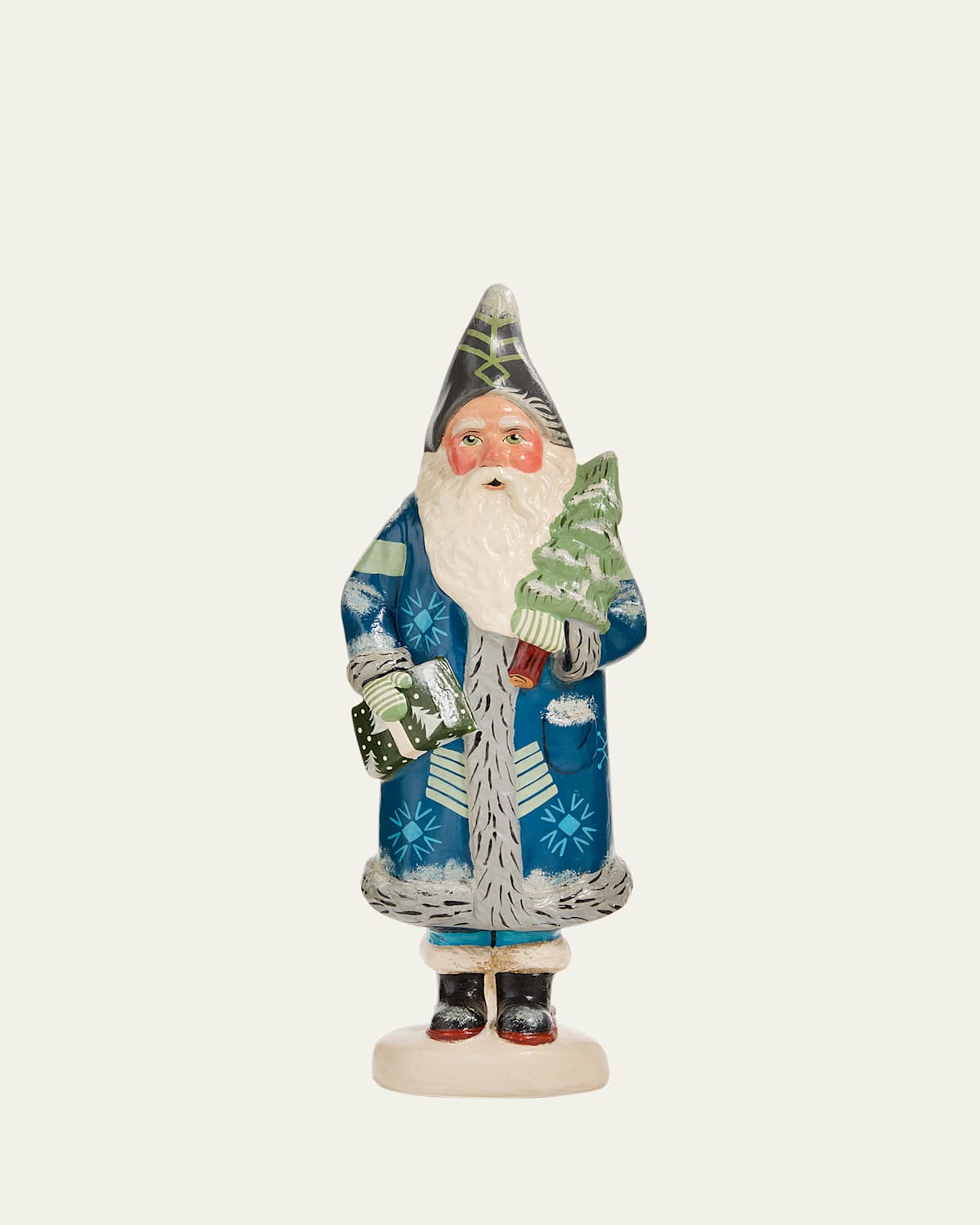 Vaillancourt Folk Art Blue Santa With Tree In Multi