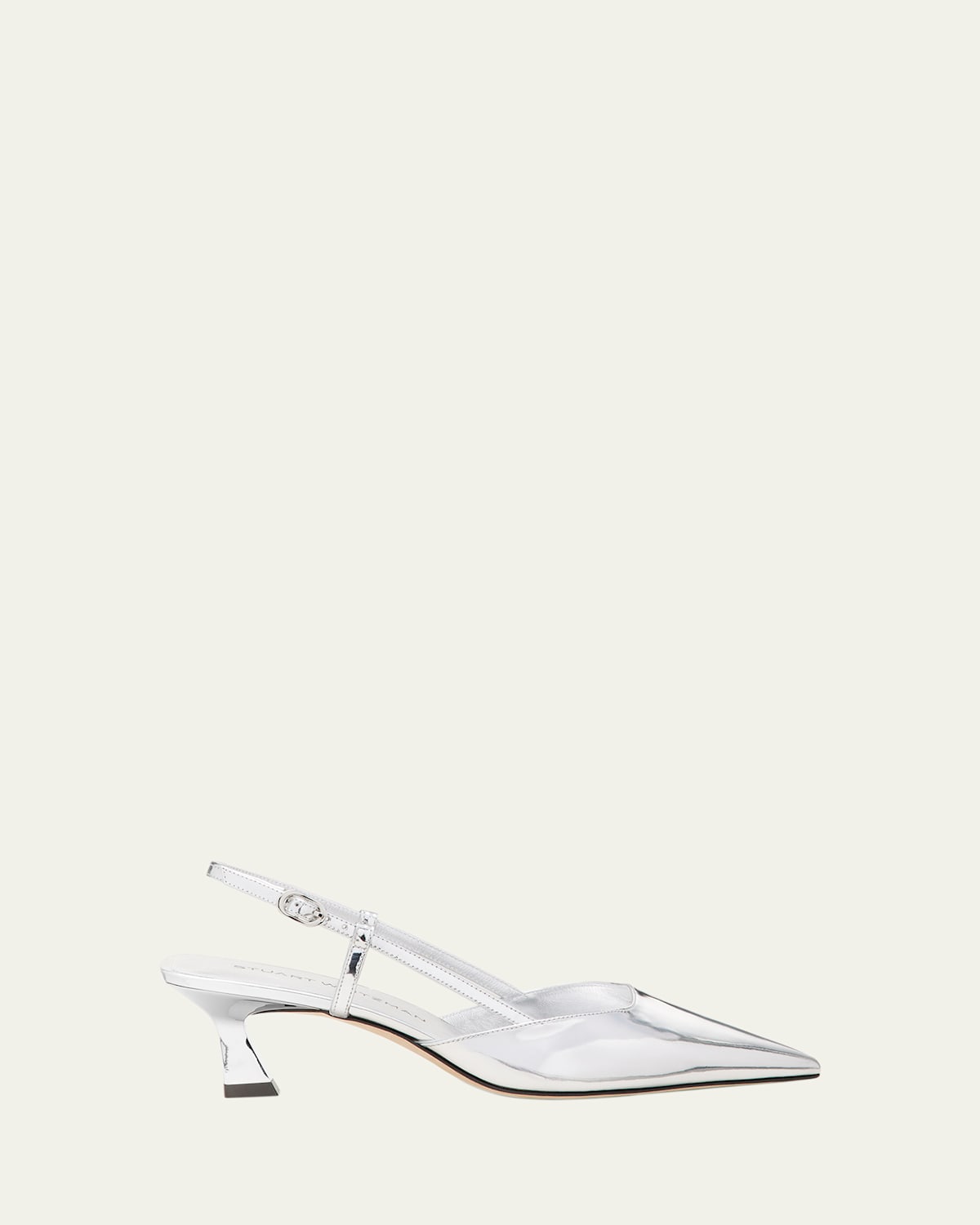 Stuart Weitzman Vinnie Metallic Kitten Slingback Pumps In Silver