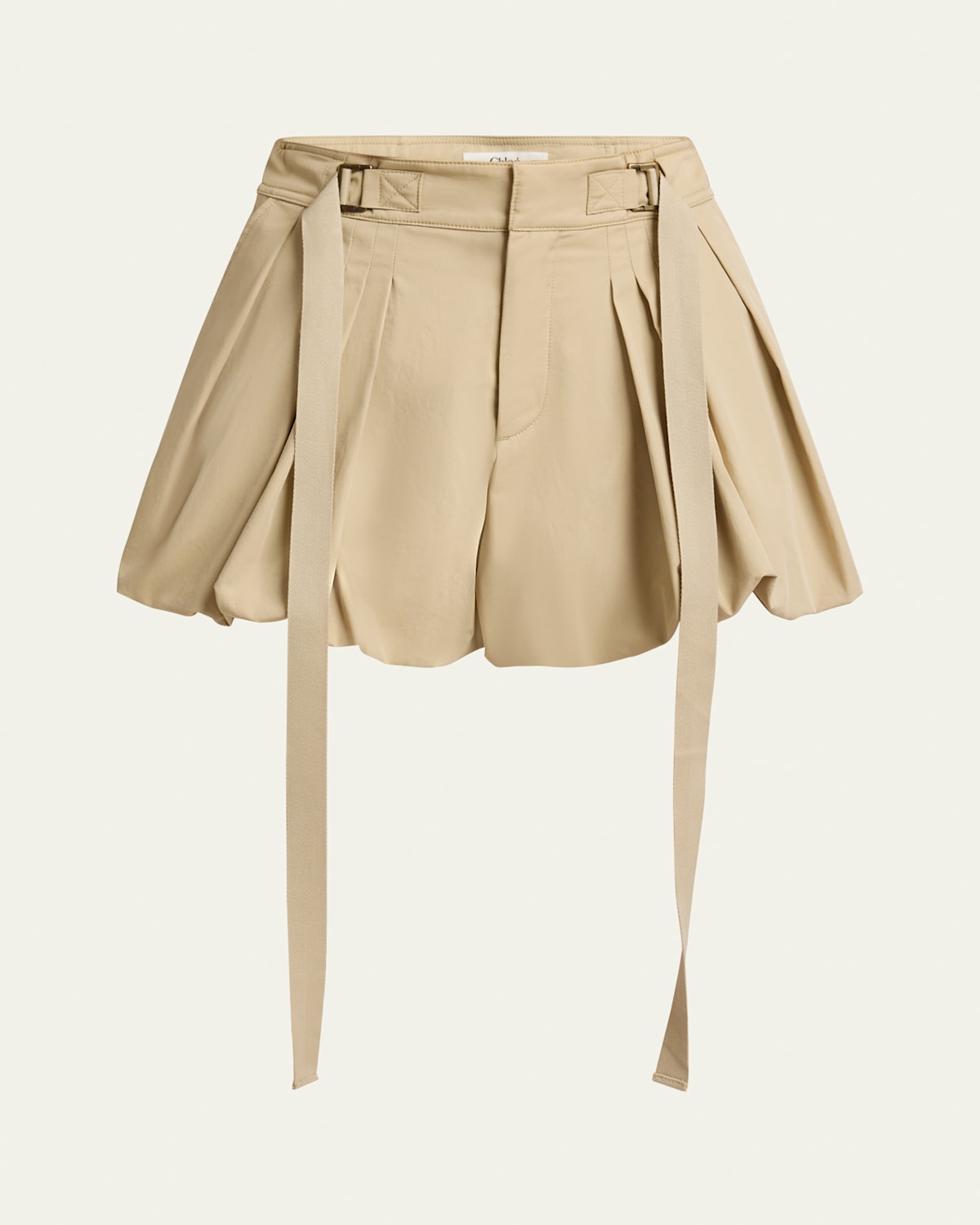 Shop Chloé Mini Balloon Cotton Gabardine Shorts In Smoky Beige
