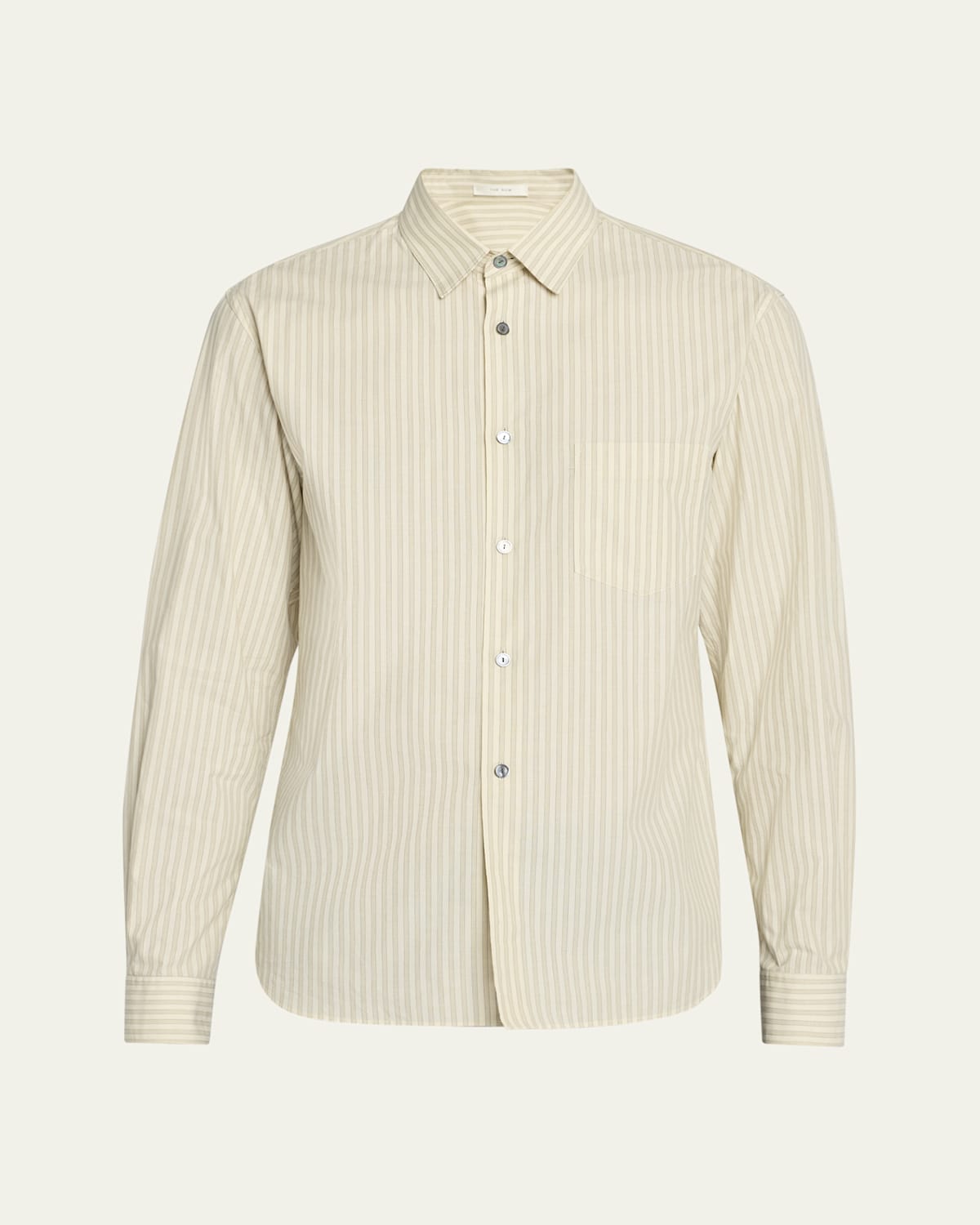 The Row Men's Ashford Striped Sport Shirt In Sage Tint / Graphene