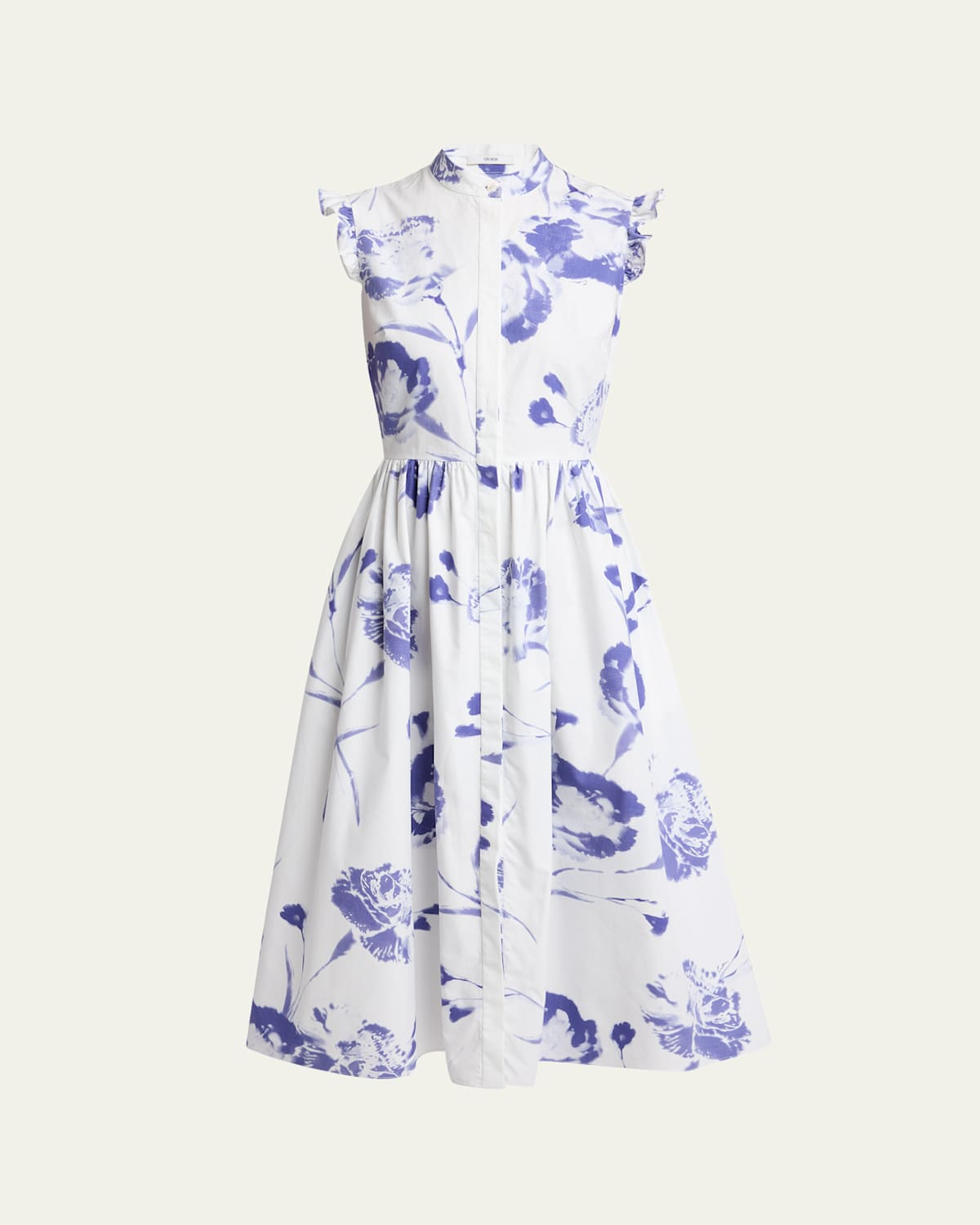 Shop Erdem Floral Sleeveless Flared Midi Dress In Carnation Cyanotype