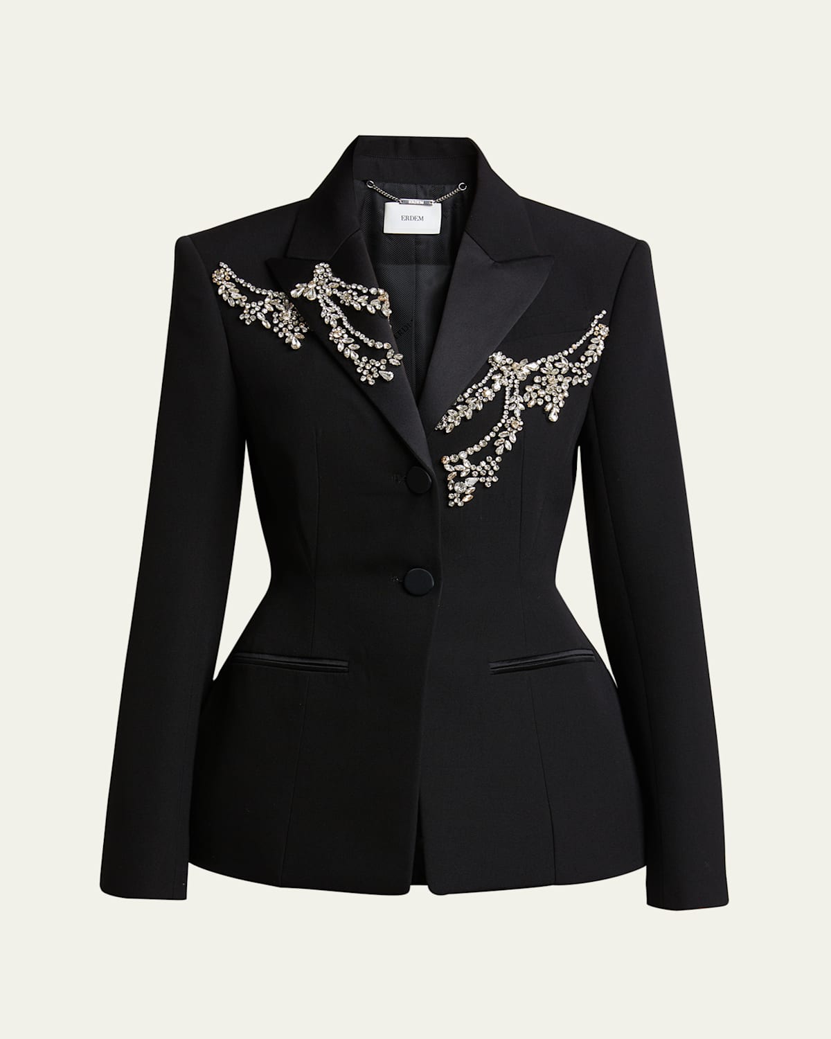 ERDEM CRYSTAL FITTED SINGLE-BREAST WOOL BLAZER 
