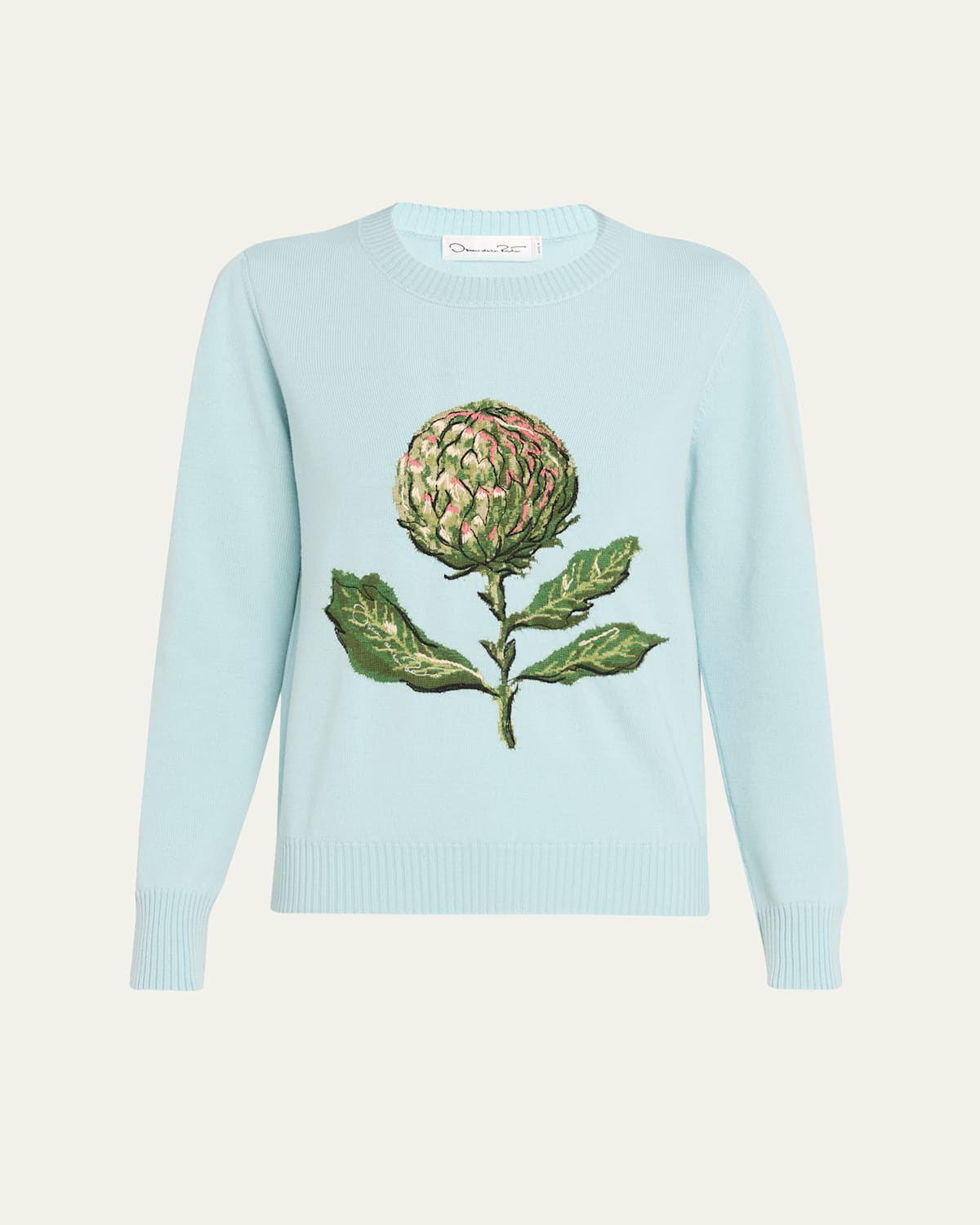 Oscar De La Renta Artichoke Jacquard Wool Cashmere Pullover In Blue