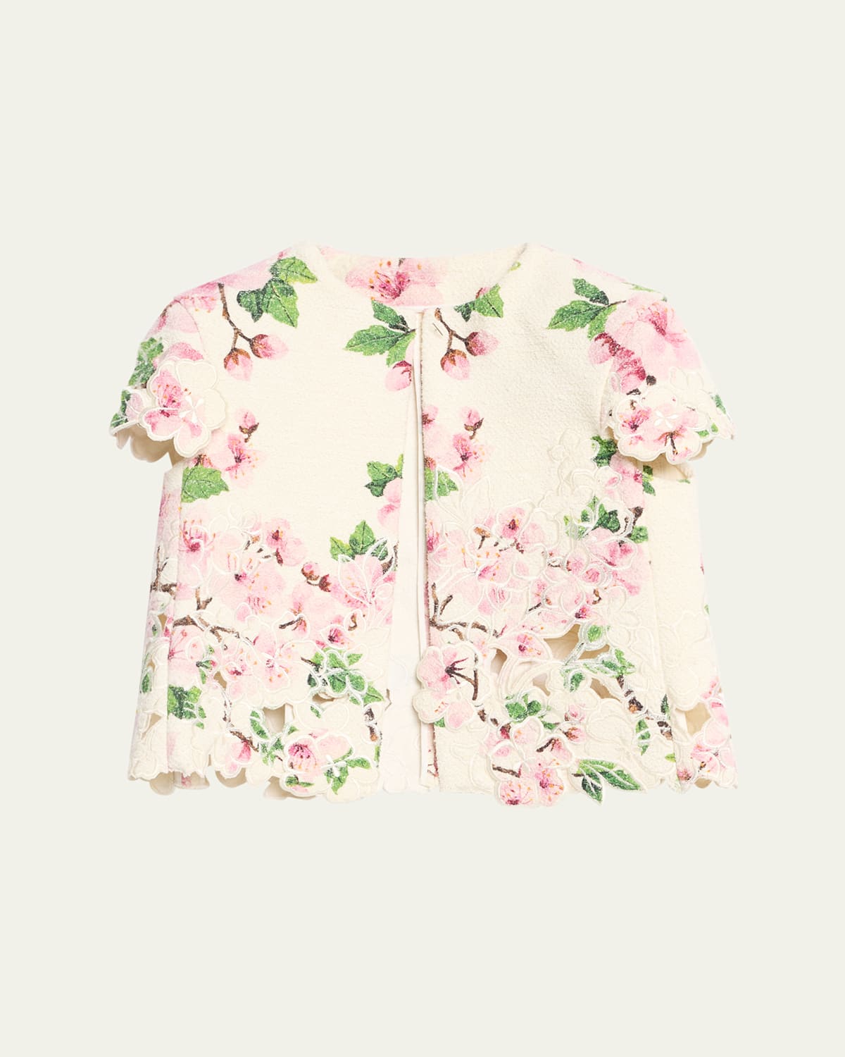 Oscar De La Renta Cherry Blossom Tweed Embroidered Jacket In Green
