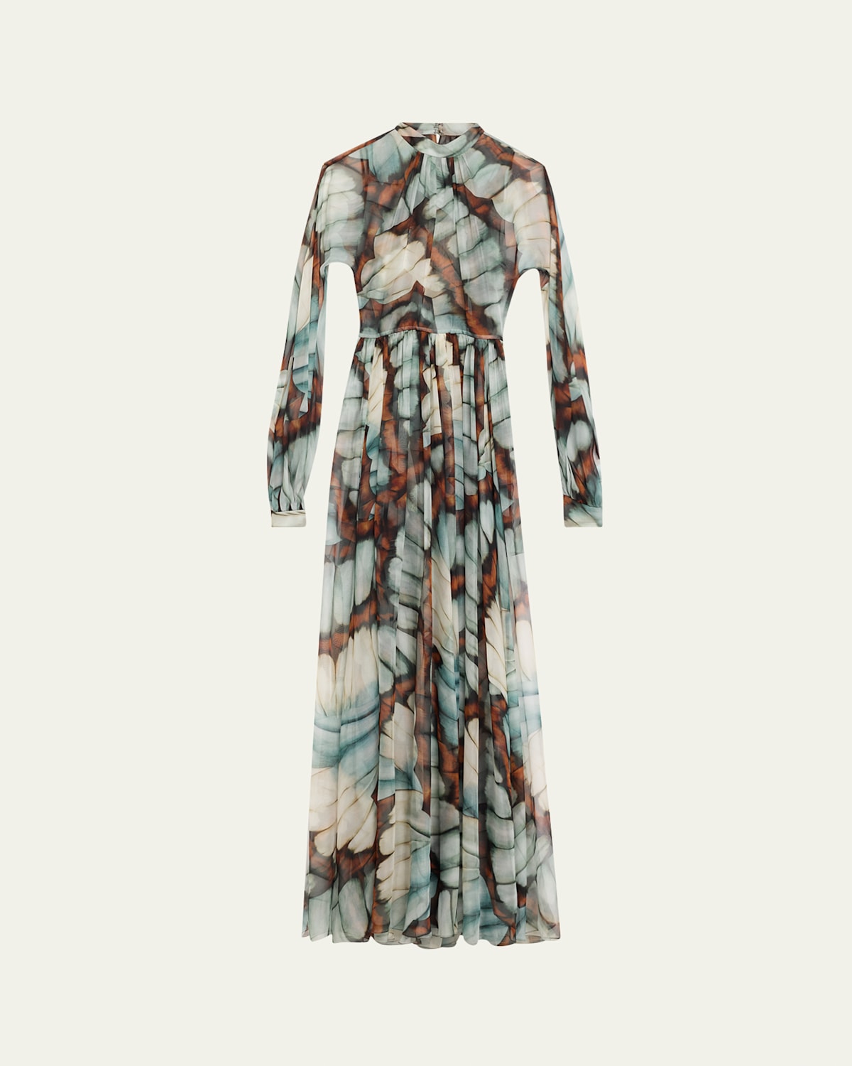 Oscar De La Renta Butterfly Chiffon Long-sleeve Maxi Dress