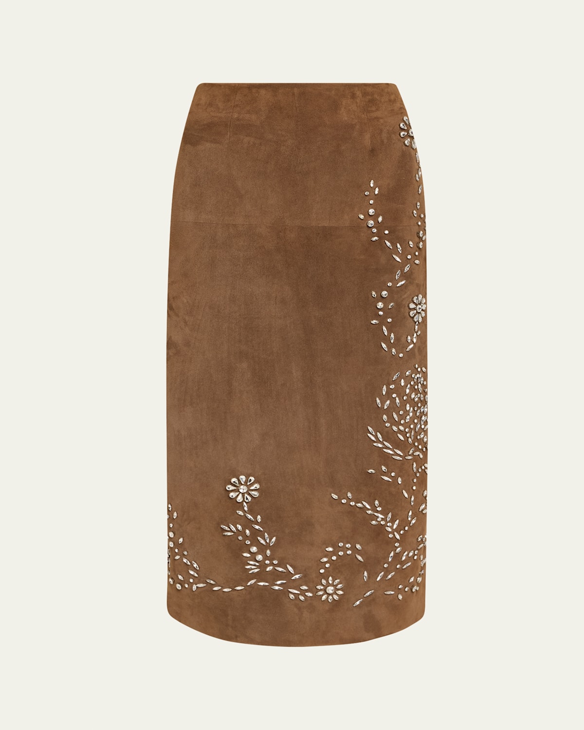 Oscar De La Renta Crystal Suede Pencil Skirt In Brown
