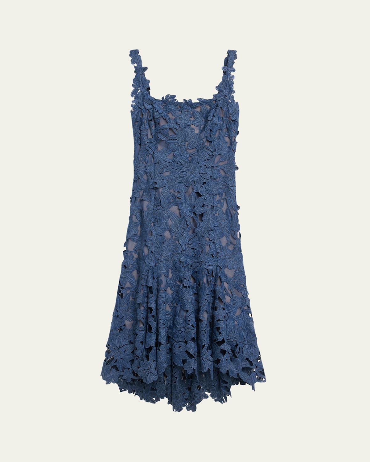 Oscar De La Renta Guipure Asymmetric Trumpet Midi Day Dress