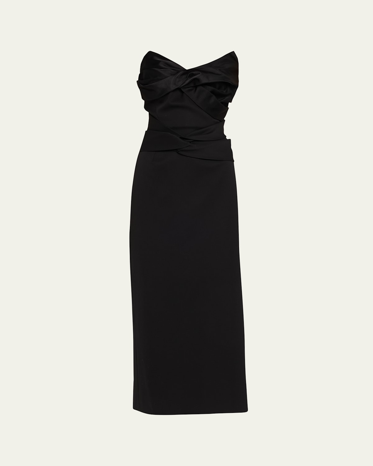 Strapless Draped Bow Column Ankle Gown