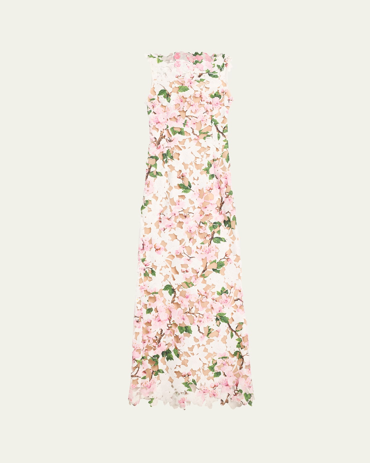 Oscar De La Renta Sleeveless Cherry Blossom Guipure Gown