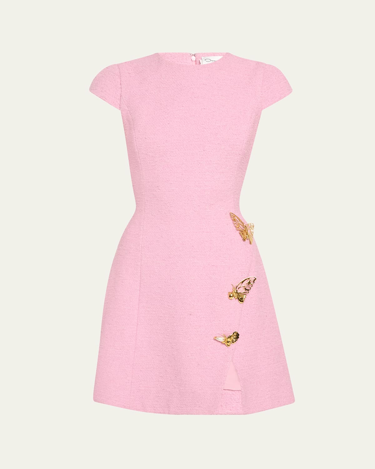 OSCAR DE LA RENTA CAP-SLEEVE BUTTERFLY-SLIT TWEED MINI DRESS 