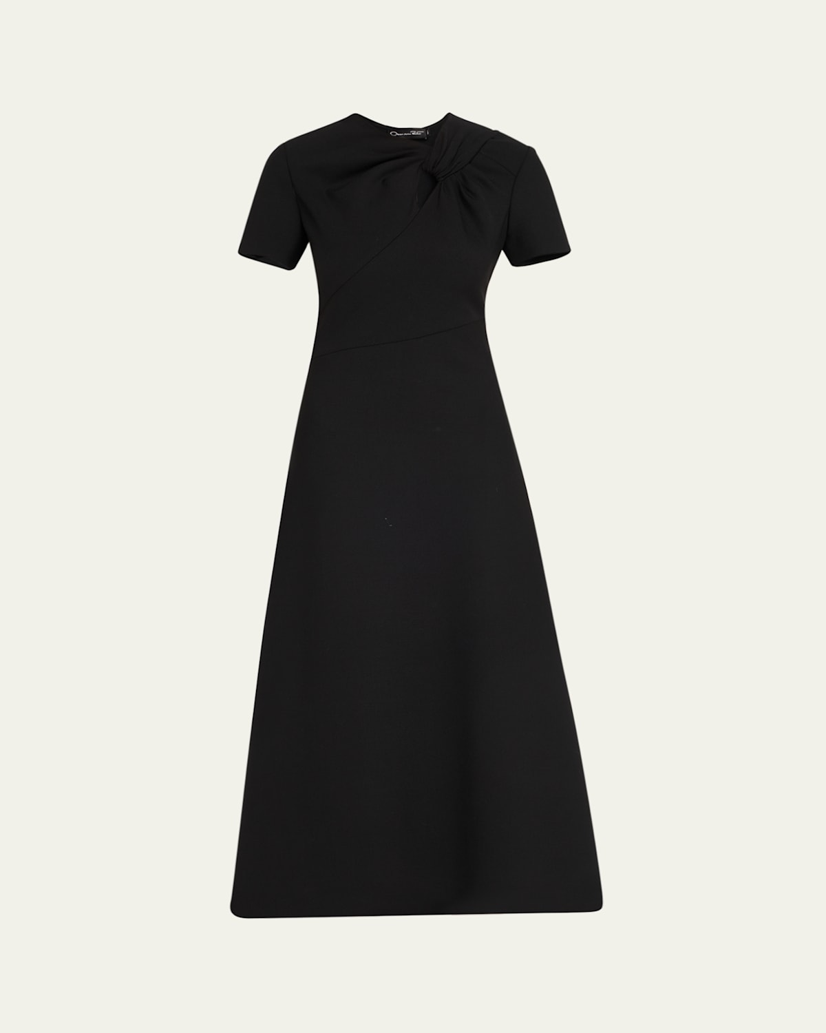 Oscar De La Renta Twisted-neck Short-sleeve Double Stretch Wool Midi Dress