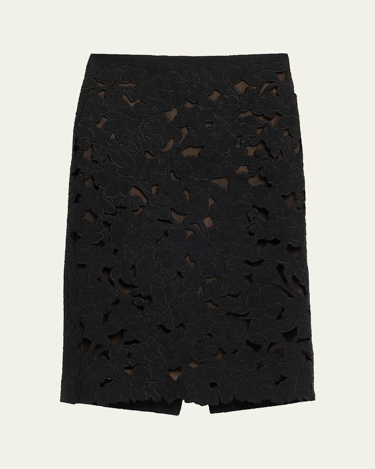 Oscar De La Renta Tweed Embroidered Cutout Midi Suiting Skirt In Black
