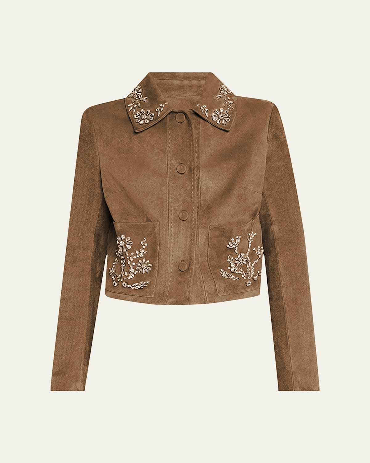 Oscar De La Renta Crystal Suede Jacket In Brown