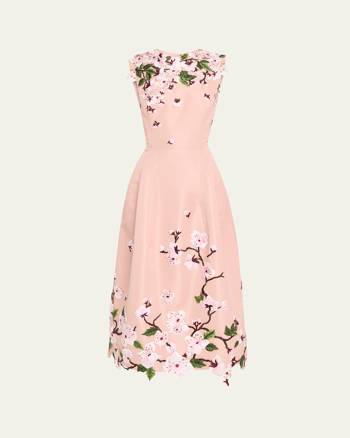 Cherry Blossom Embroidered Faille Sleeveless Cocktail Dress