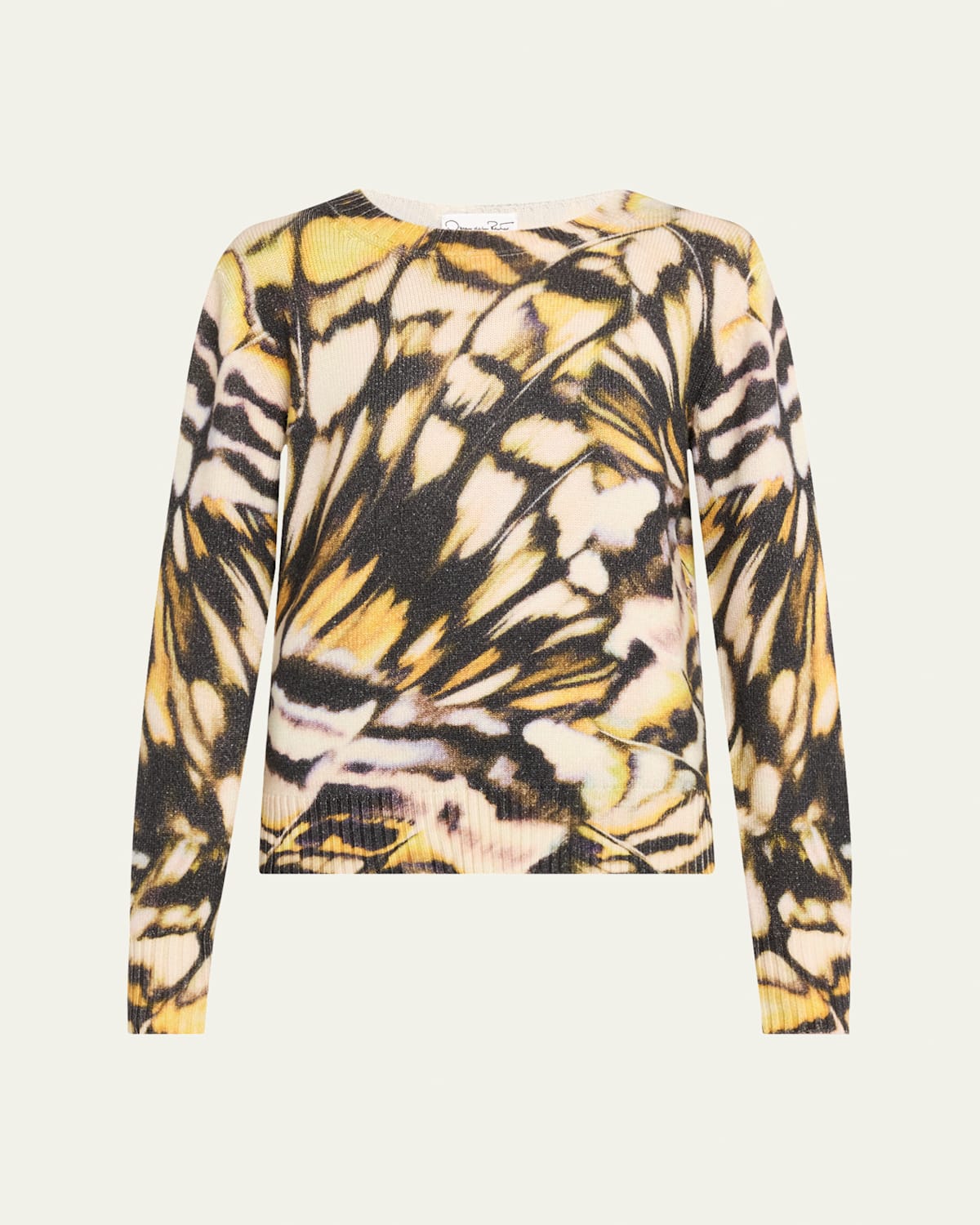 Oscar De La Renta Butterfly Print Wool Crewneck Sweater