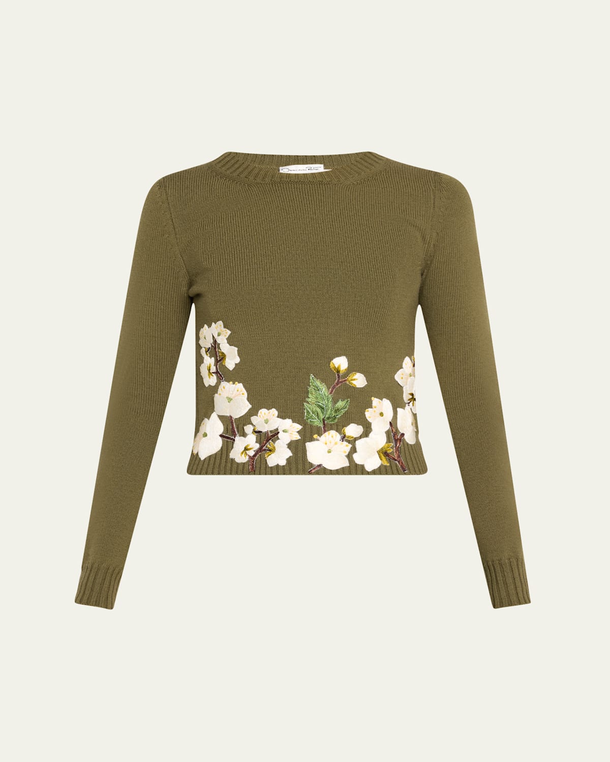 Oscar De La Renta Cherry Blossom Embroidered Wool Pullover