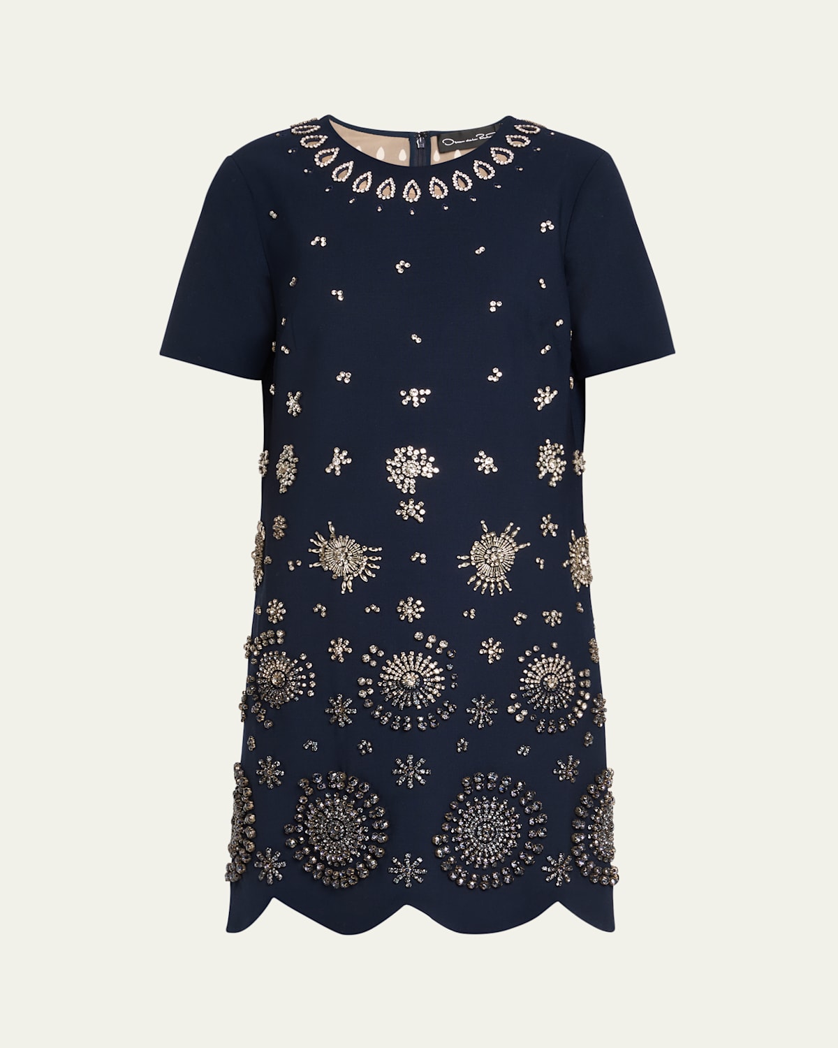 Oscar De La Renta Crystal Embroidered Short-sleeve Mini Cocktail Dress