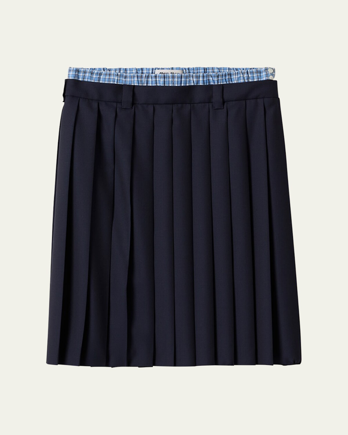 Miu Miu Double-waist Pleated Skirt In Blue