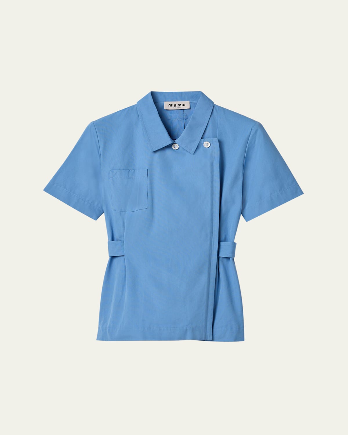 Short-Sleeve Double-Breasted Collared Shirt