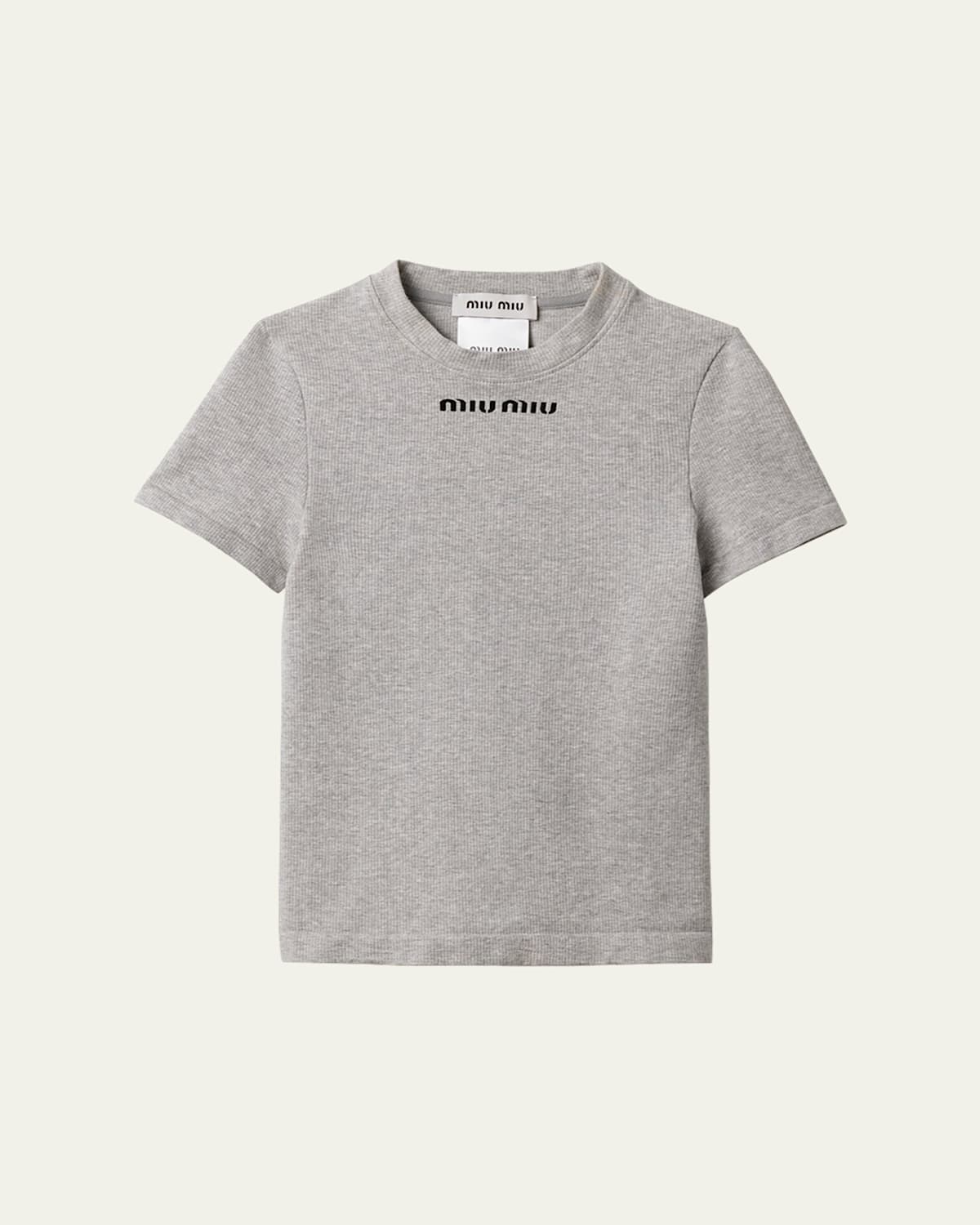 Miu Miu Short-Sleeve Rib T-Shirt