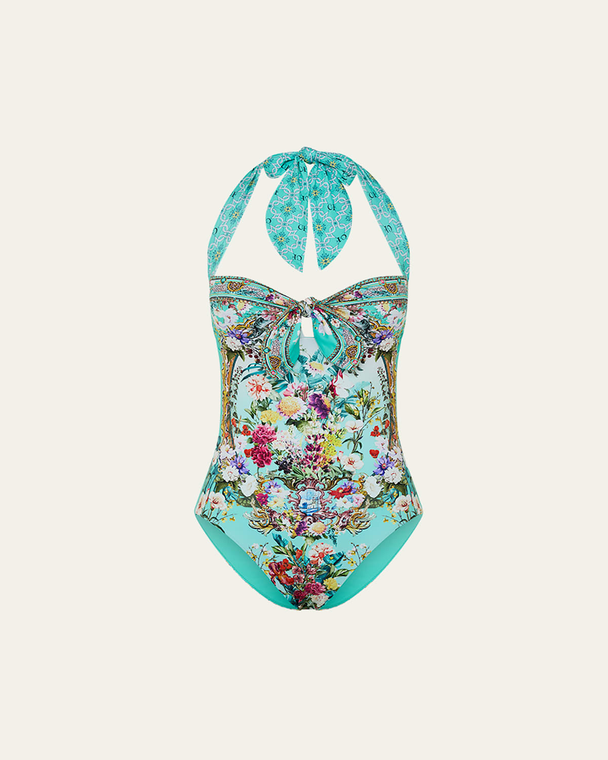 Camilla Gardens Of Queluz Tie-front Halter One-piece Swimsuit In Gardens Of Queluz