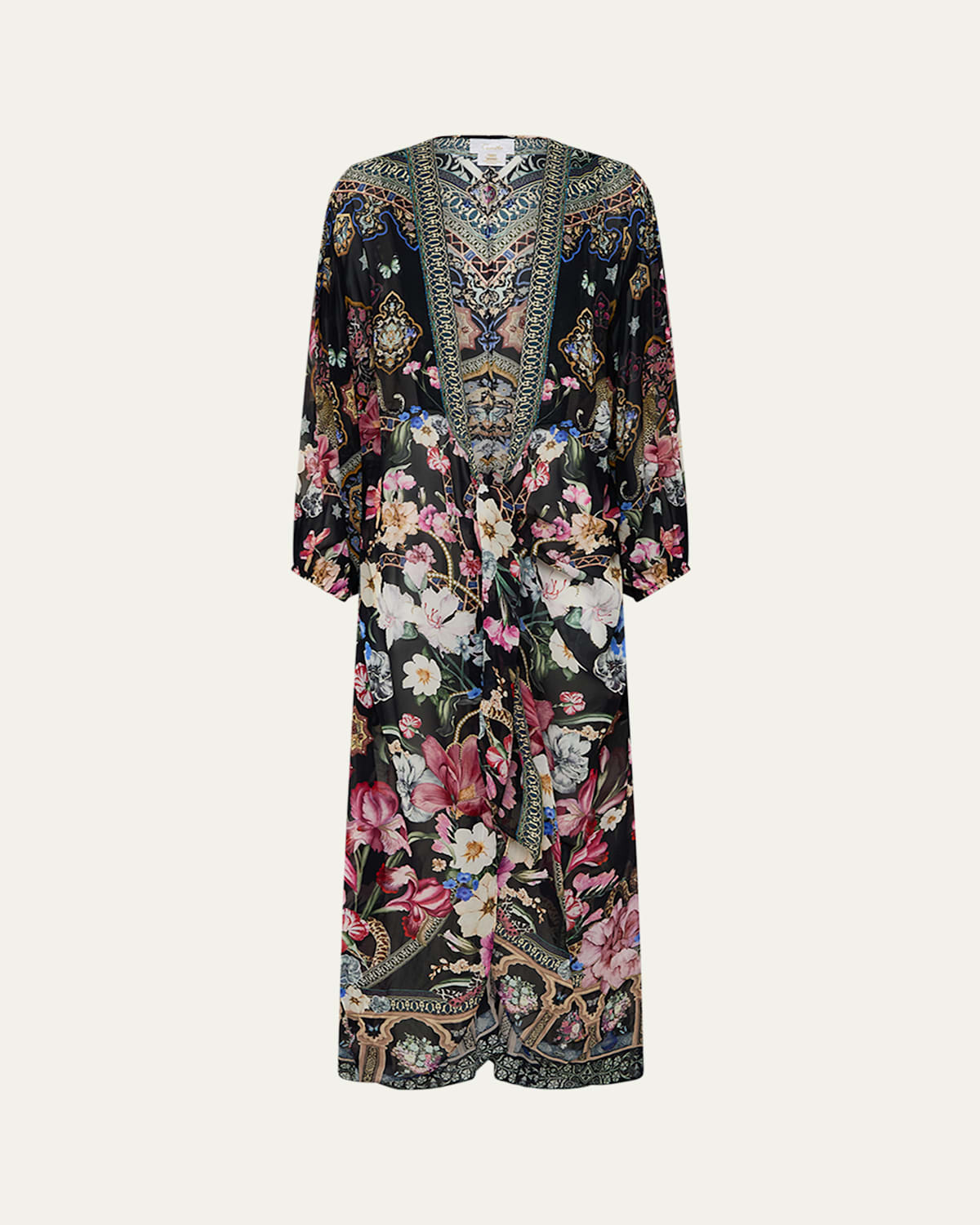 CAMILLA MIDNIGHT IN MONSERRATE TIE-FRONT BLOUSON SLEEVE LAYER 
