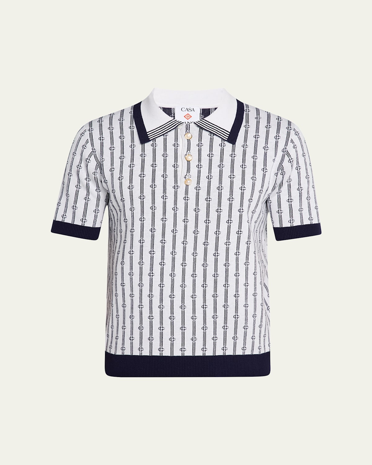 Casablanca White Polo With Classic Collar And All-over Logo Motif In Cotton Man